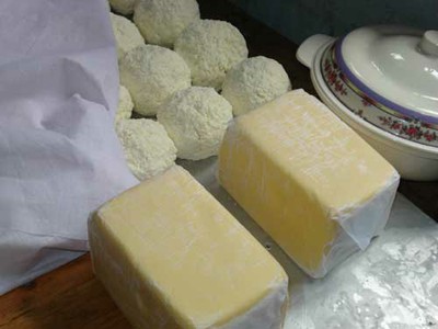 Butter and Cheese at display at Bumthang milk processing unit in Bhutan