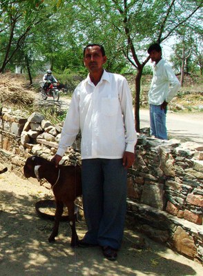 Joharilal Khatik runs a butcher shop in Jasaunda village 
